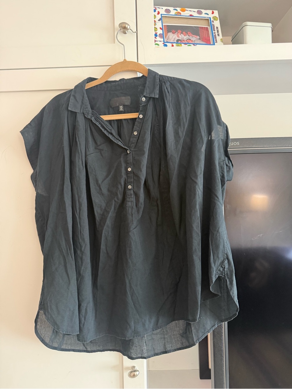 Nili Lotan Charcoal Button-Front Short Sleeve Tunic